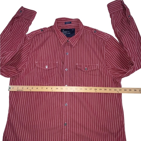 AMERICAN EAGLE Men’s XL Vintage Fit Red White Stripe Button Down Shirt - Picture 3 of 12